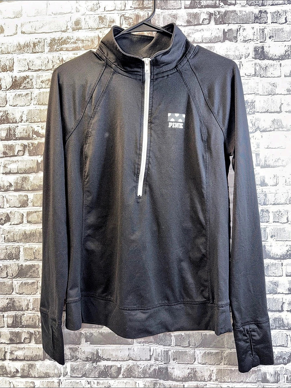 PINK Ultimate Black Quarter-Zip Athletic pullover shirt Size Medium